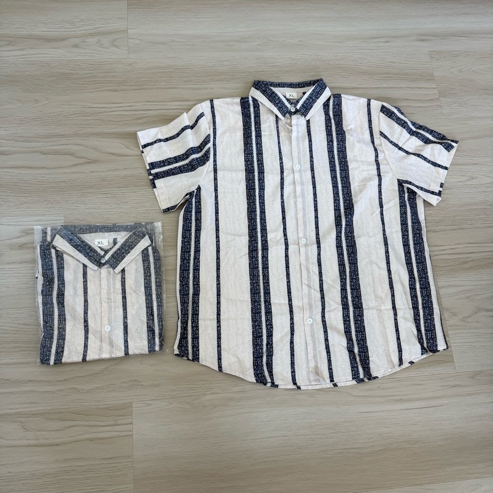 2x Striped Short Sleeve Button-Up Shirt
